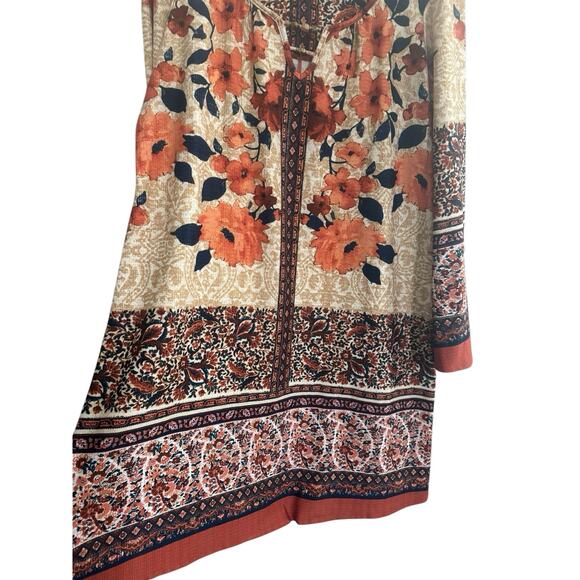 One World Live And Let Live Tunic Dress Large Multi Patterned Beads VNeck #5461 - Picture 8 of 14